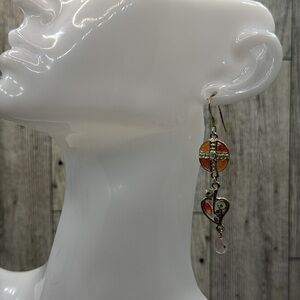 BW Collection Orange and Pink Dangle Earrings with Heart Charm